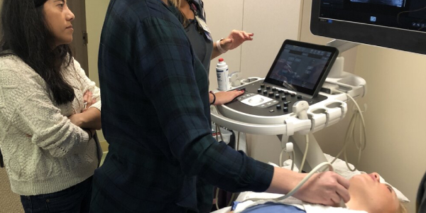 A Doctor doing ultrasound scan for a patient